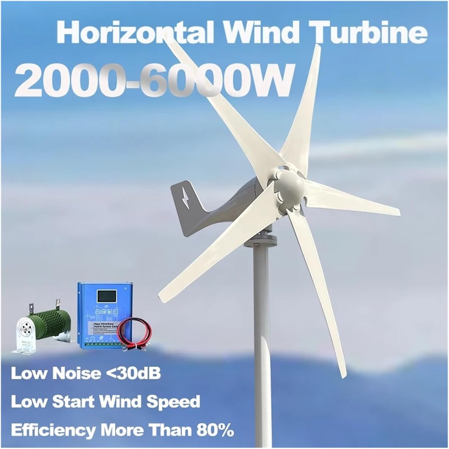 6000W Wind Turbine 12v 24v 48v Horizontal Axis Wind Generator with MPPT Controller Home Use 3KW 5000W Low Wind Speed Industrial Energy(Wind Turbine only,48V_3000W)