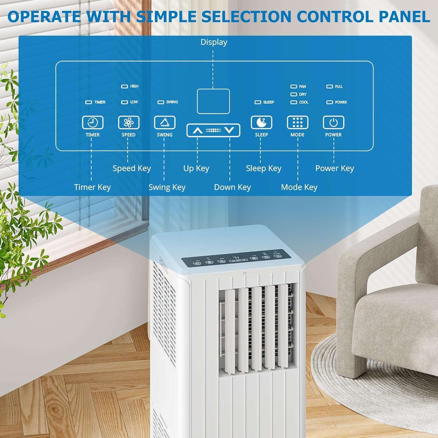 8000 BTU Portable Air Conditioner for Room up to 350 Sq.Ft 3-in-1 AC Unit with Cooling Fan & Dehumidifier Ultra-Quiet 24H Timer Remote Control Easy Install for Bedroom Office Living Room