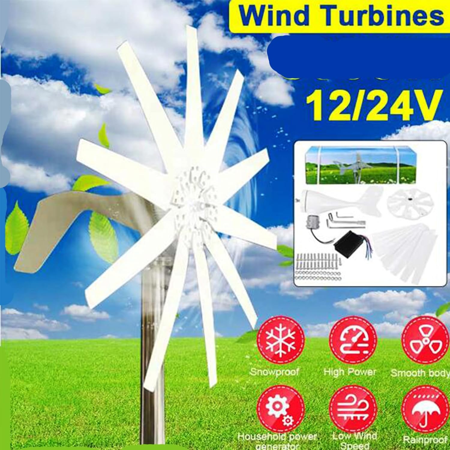 12000W Portable Verticalwind Power, Low Noise Windmill for Home Farm Wind System 220V Wind Turbine Generatorturbine Generator Kit with Charge Controller for Farm