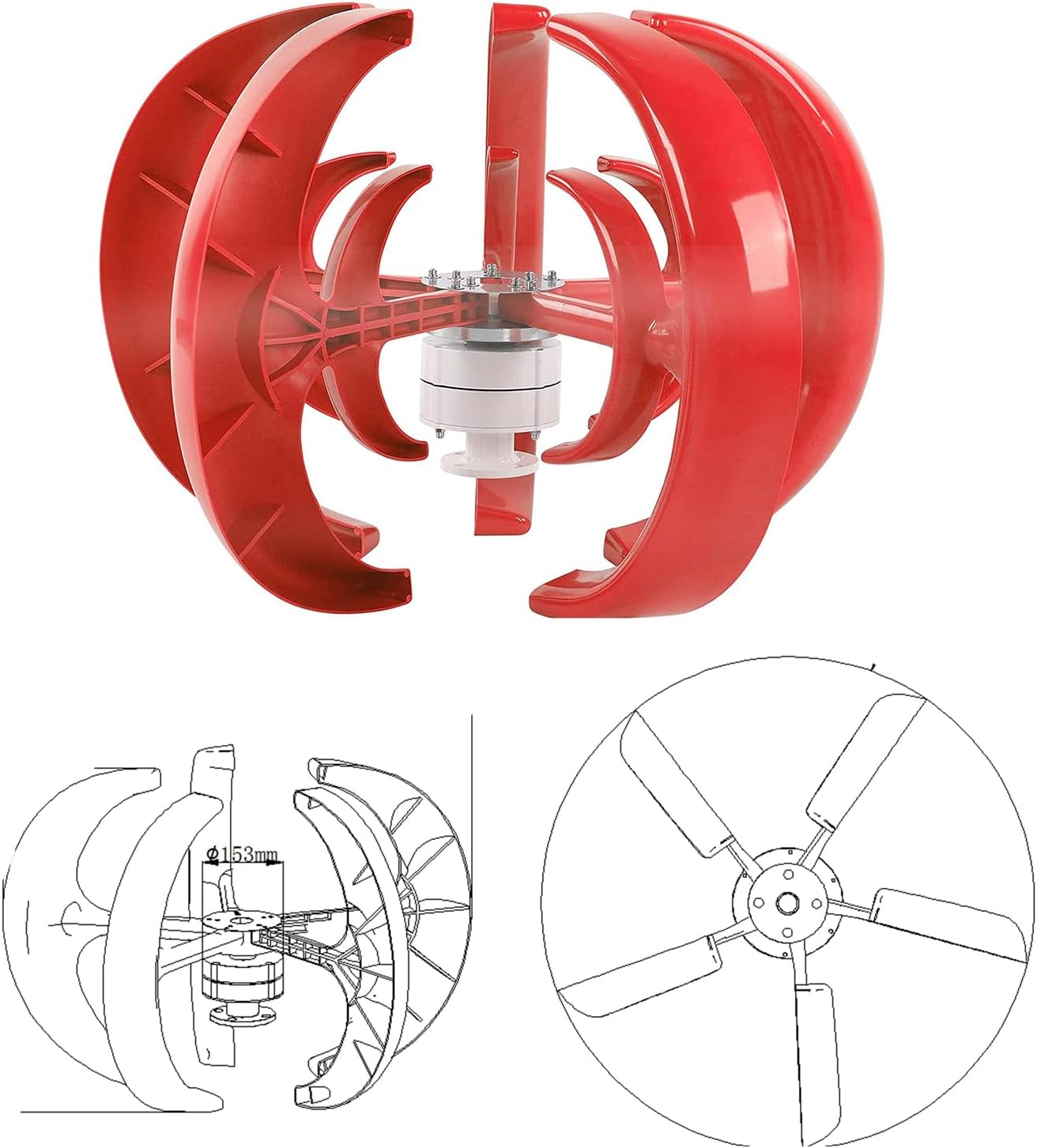 48v, 16000W Wind Generators for Home Use Kit,12V/24V/48V Motor Kit Vertical Axis Windmill Energy+ Small Wind Turbine Generator for Home Use(Red)