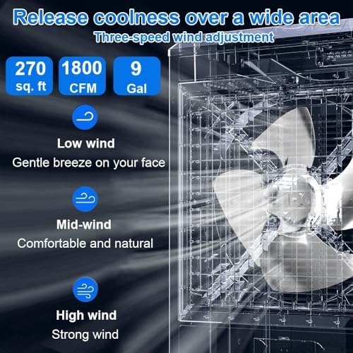 Generic Evaporative Air Cooler, Swamp Cooler With 9 Gal Tank, Portable Air Conditioner For Garage, Yard, Air Cooler Cooling Fan With Universal Wheel