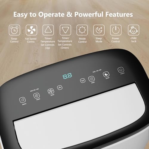 14000 BTU Portable Air Conditioner, 700 Sq Ft Coverage, 3-In-1 Cooling, Fan, Dehumidifier, 50 DB Quiet, Remote & 24-Hour Timer, for Bedroom, Office, Living Room