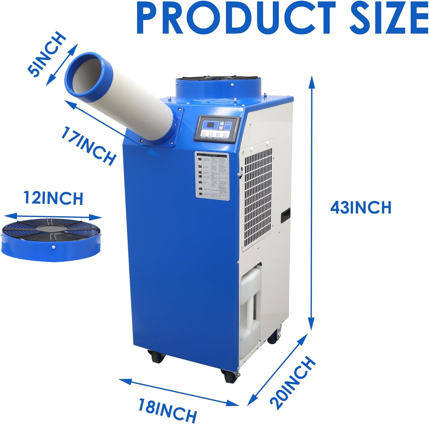 11900 BTU Industrial Portable Air Conditioner Single Nozzle Mobile Spot Cooler with 3.7 Gal Water Tank Automatic Control 480m³/h 220V 1400W