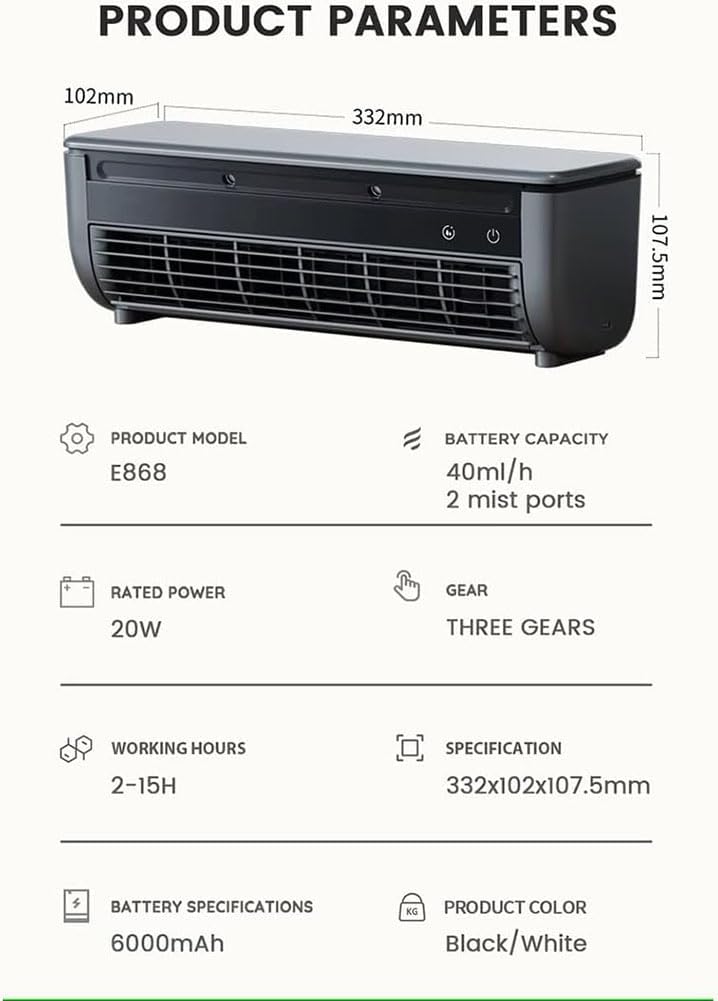 Cooling Air Conditioning Fan, Portable Wireless Charging Air Conditioner, No Drilling Kitchen Wall Airs Conditioner Fan, Wall Mounted Fans for Kitchen Bedroom (black,1pcs)