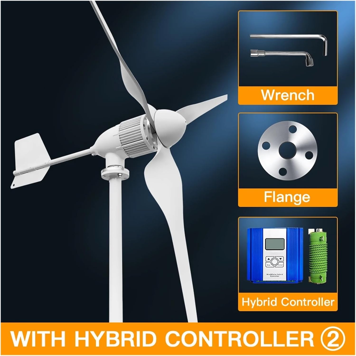 3KW 5KW Horizontal Wind Turbine Generators with Low Speed and Low Noise with Controller for Home Street Lighting Industrial Energy(5KW Hybrid Control,96V)