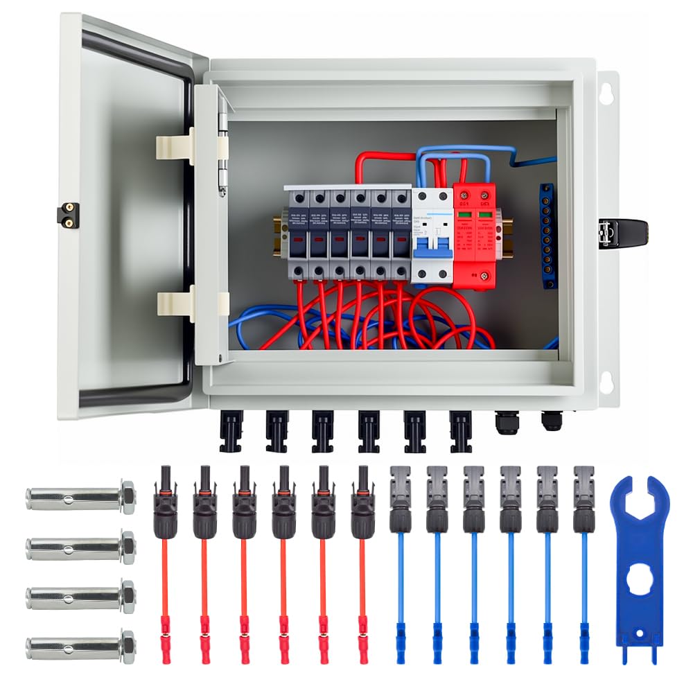 6 String Solar PV mc4 Metel Combiner Box 16A Rated Current Fuse 63A Air Circuit Breaker Out Door IP65 Waterproof (6 String- 16A)