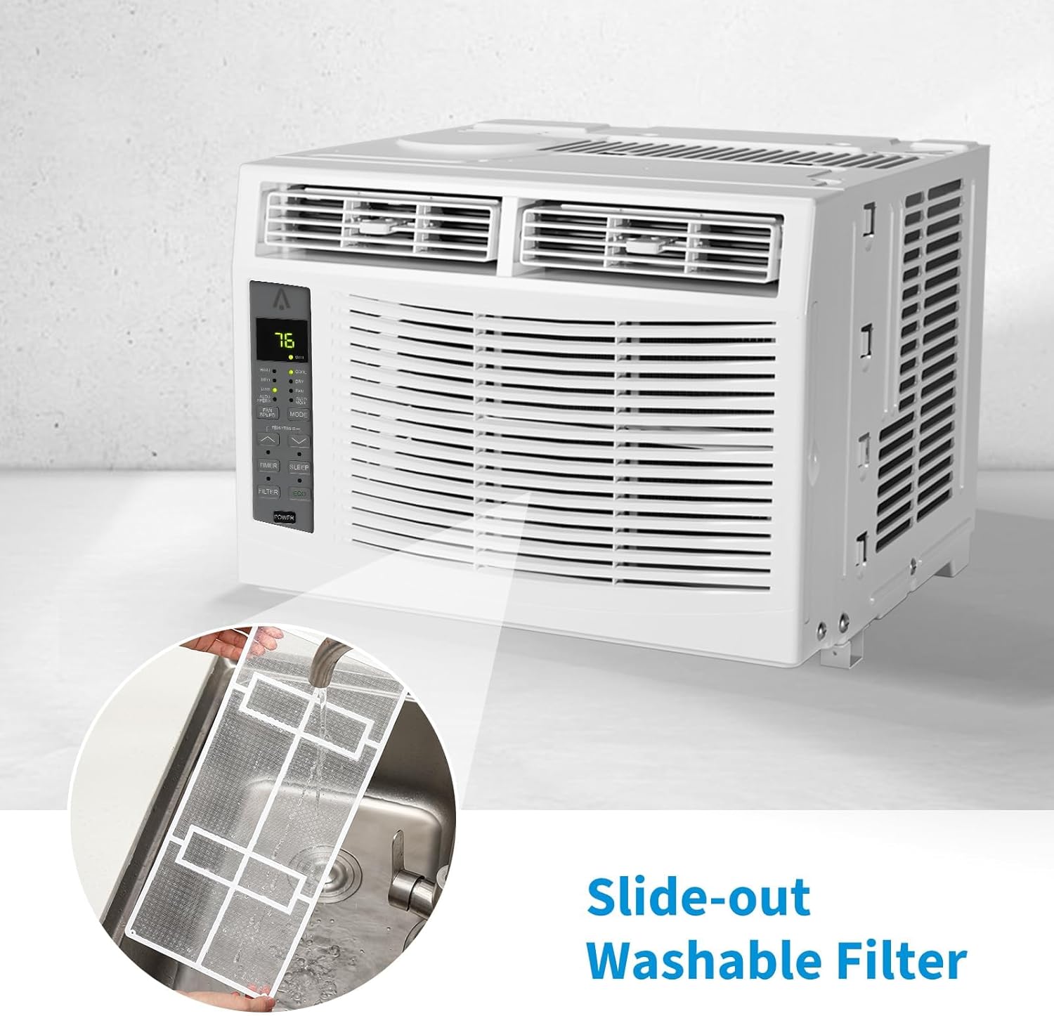 6,000 BTU Window Air Conditioner-WiFi-Enabled Smart AC with Remote,3-In-1 Fan/Dehumidifier Window AC Unit,Cools up to 250 Sq. Ft,Mini Air Conditioner for Bedroom,Office,Home,White