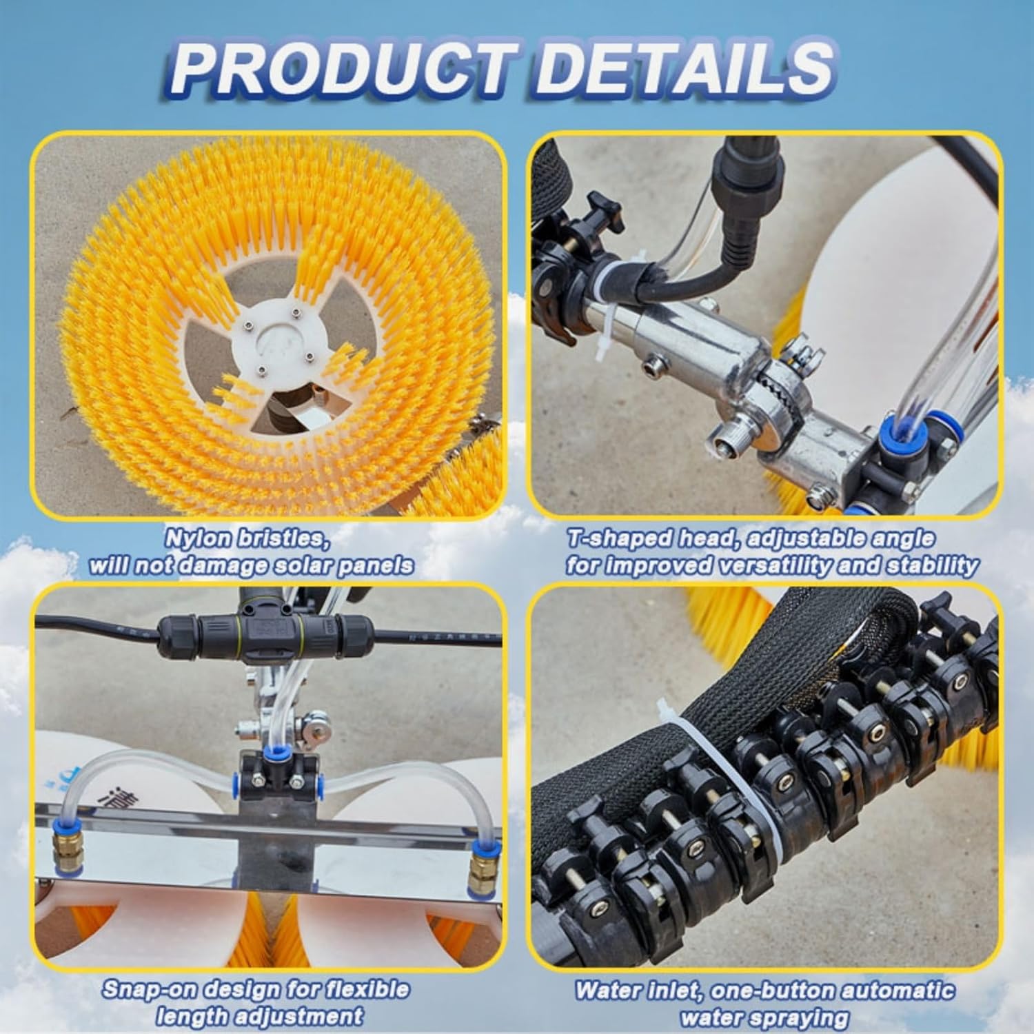 Solar Panel Cleaning Machine, Industrial Dual Head Automatic Rotating Brush, Comes with Complete Telescopic Pole Kit, Dual Power Option for Mains and Battery Operation(5m,Mains Electricity)