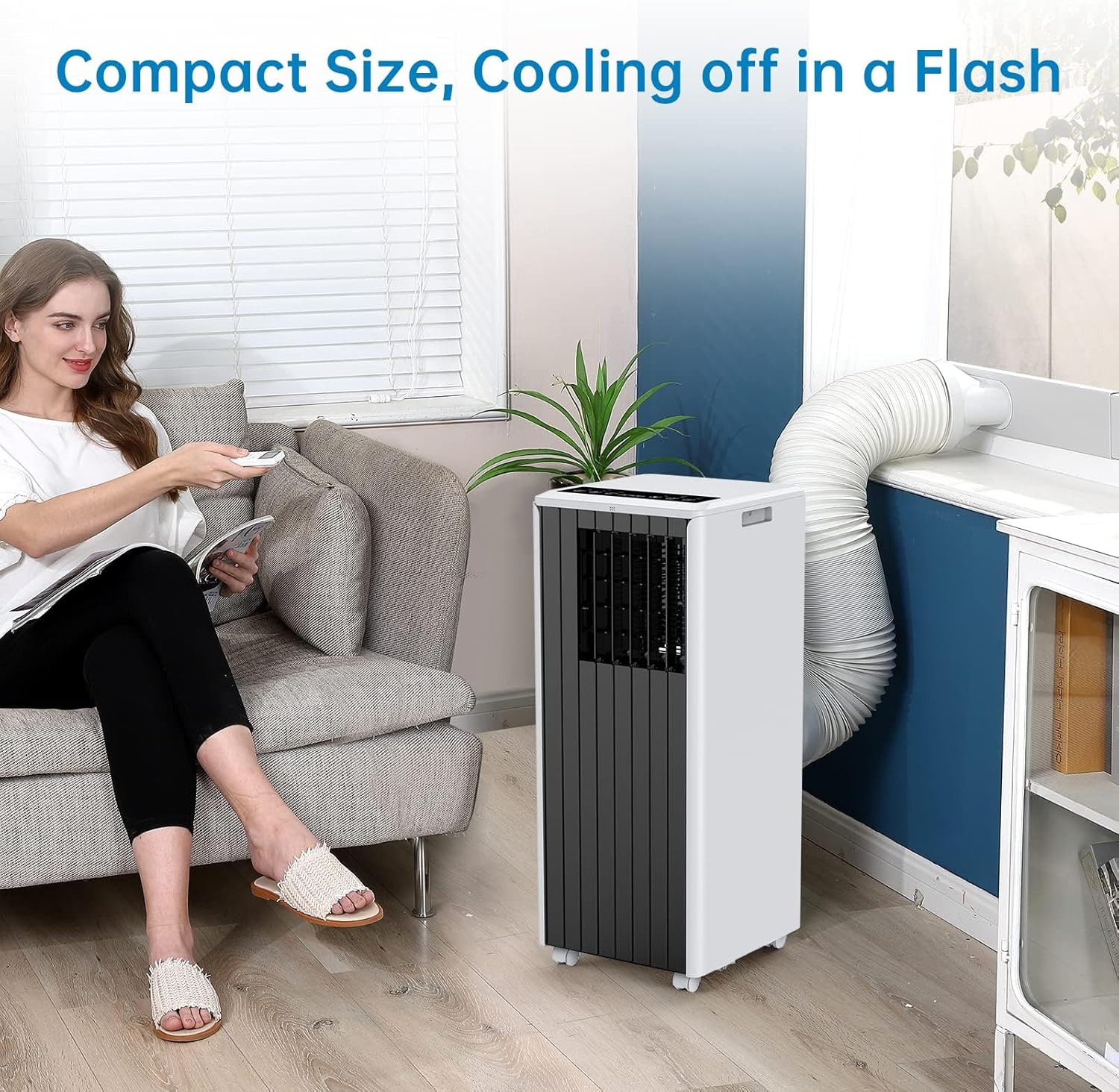 Zstar Portable Air Conditioners, 8000BTU Air Conditioner Portable for Room up to 350 Sq.Ft, 3in1 AC Unit w/LED & Fan, Installation Kit & Remote Control, Portable AC Units for Indoor Home Room, Black