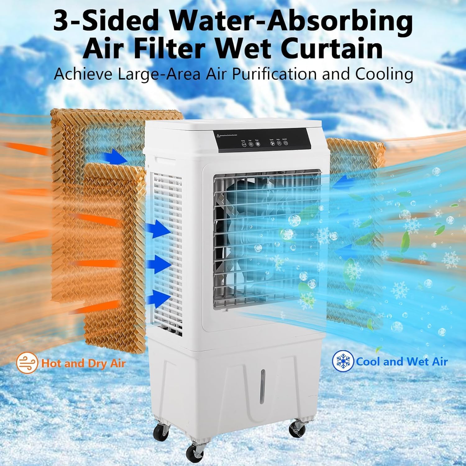 Evaporative Air Cooler, 3000 CFM Swamp Cooler with Remote Control, 10.3 Gallon Large Water Tank, 3 Speed Cooling Fan, 4 Ice Packs, Portable Air Conditioner for Room Garage Commercial