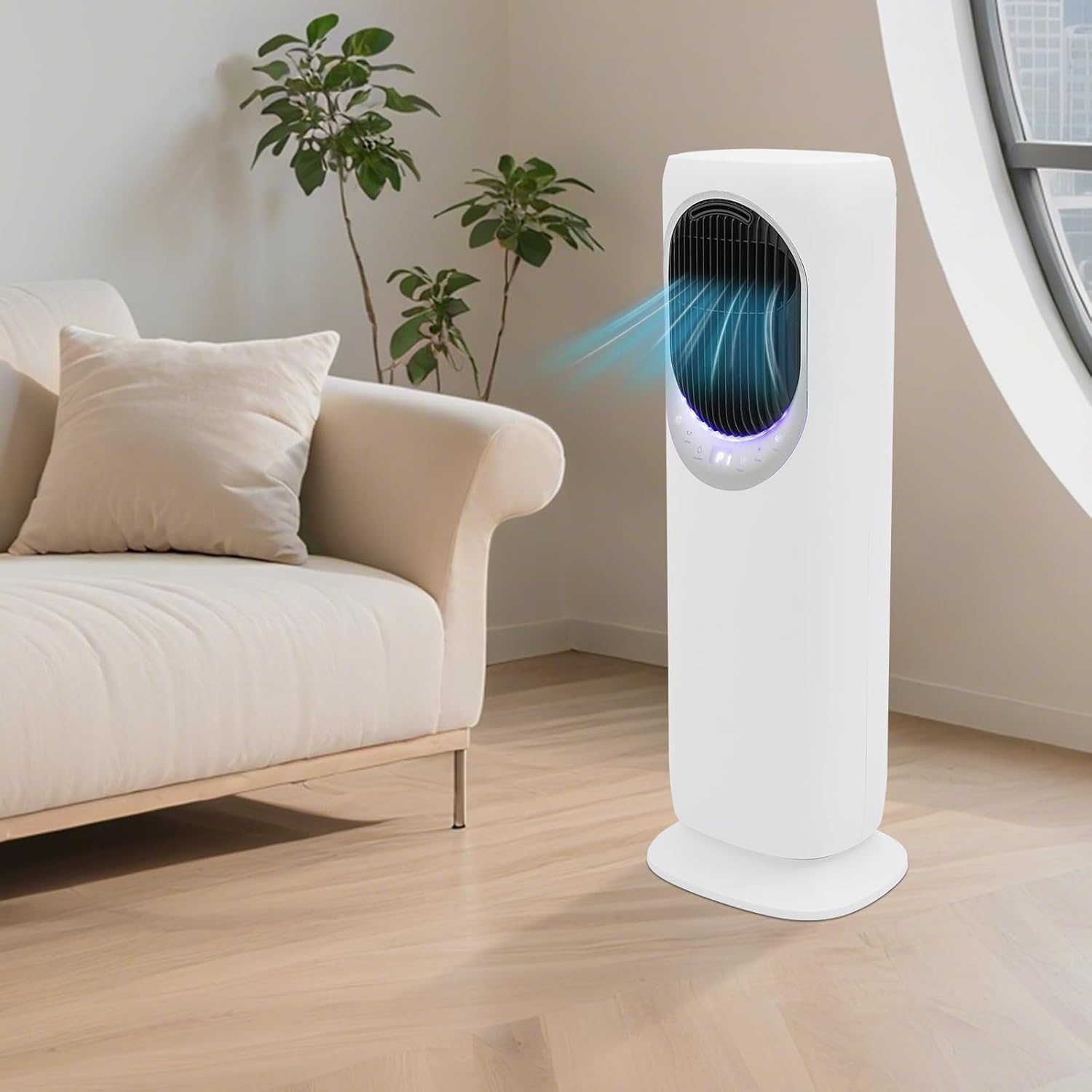 Tower Heater and Fan Combo, Dual-Purpose Heating and Cooling Air Conditioner Fan, LED Display, 60.8-104°f, Standing Fan and Heater Combo, For Bedrooms, Living Rooms, Kitchens, And Studies