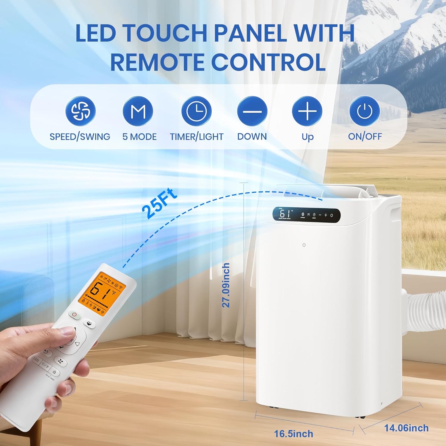 14000 BTU Portable Air Conditioners for Room Cooling up to 700 Sq. Ft, 3-IN-1 Quiet Portable AC Unit with Dehumidifier Fan, Remote Control, Smart Sleep Mode, 24H Timer, Windows Kit Included