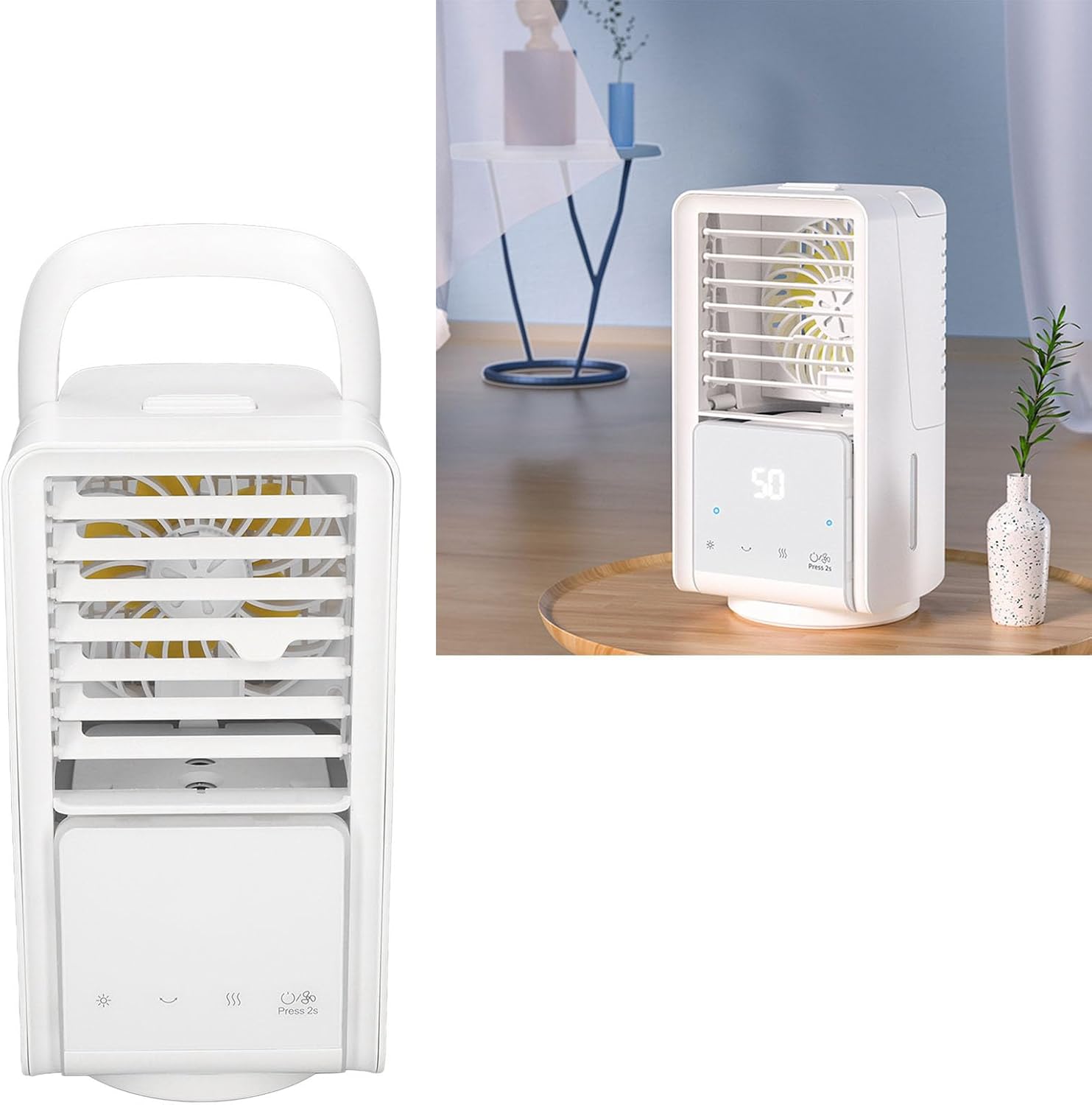 USB Rechargeable Fan Portable Air Cooler Mini Air Conditioner with Left and Right Swivel Head for Fast Cooling Two speed Nano Mist Humidifier for Home and Outdoor Use