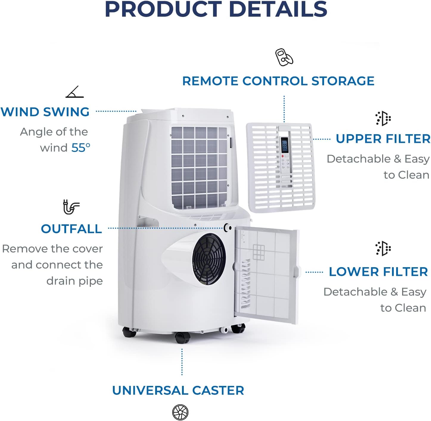 SIMOE Portable Air Conditioner 12000BTU(Ashrae), w/Built-in Dehumidifier, Fan, Quiet AC Unit Cools Rooms to 450 sq.ft, Remote Control, Complete Window Mount Exhaust Kit