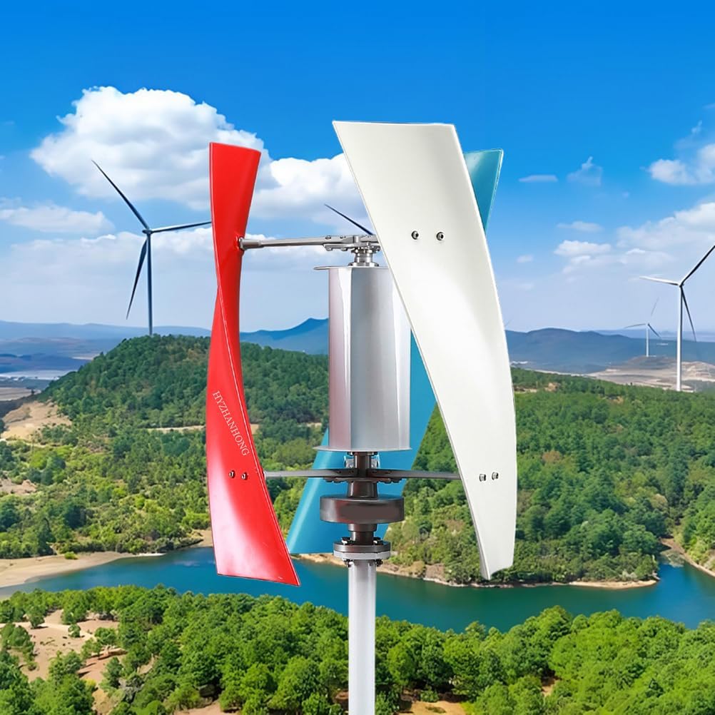 Wind Turbine Generator Kit 12V/24V/48V 3 Blade Portable Vertical Wind Power Turbine Generator Kit with Charge Controller for Marine RV Home 6000W