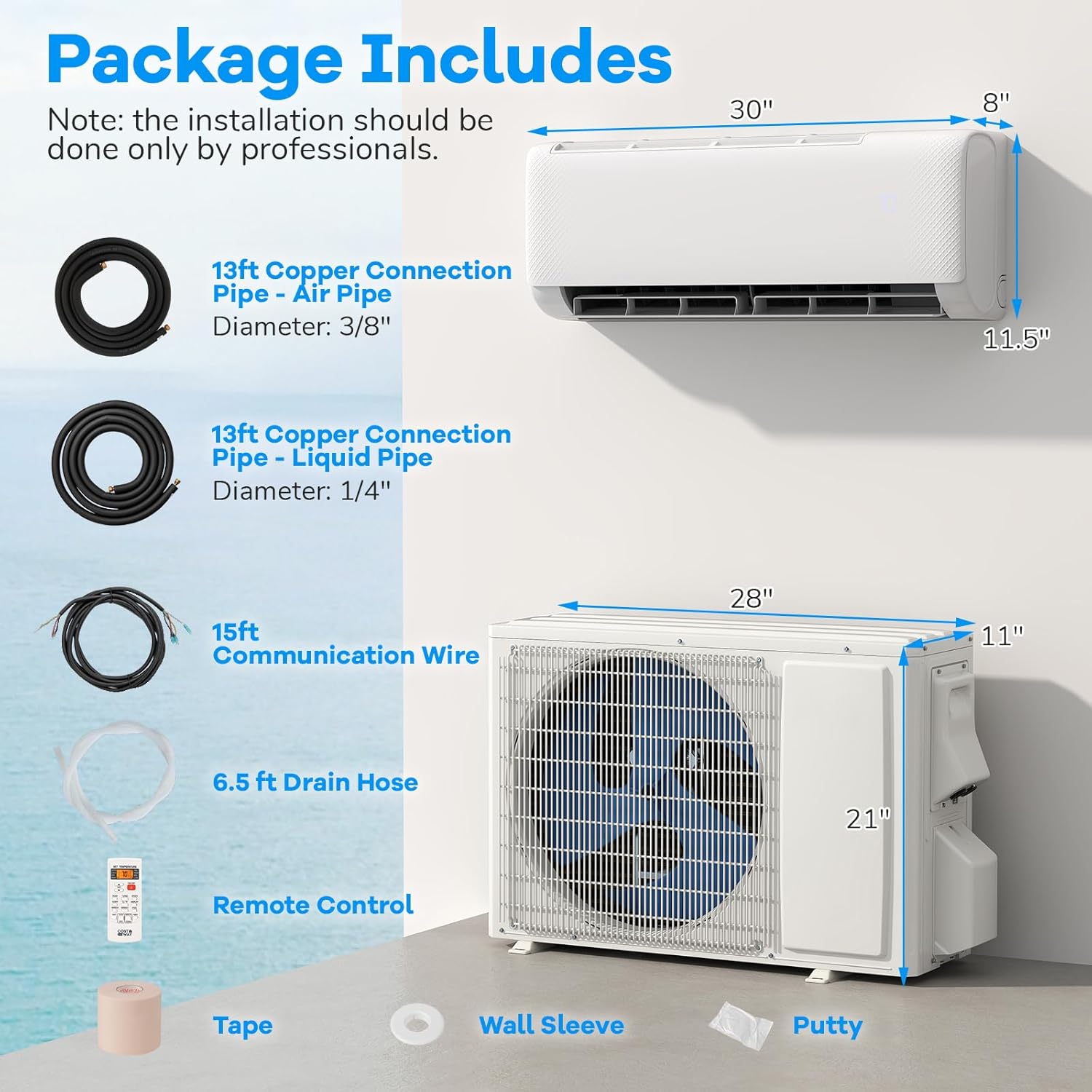 ARLIME 9100 BTU Mini Split Air Conditioner & Heater, WiFi Enabled 20.5 SEER2 115V Ductless Inverter AC Unit w/Complete Installation Kit, Compatible with Alexa, Cools Up to 450 Sq.Ft (White,9100BTU)