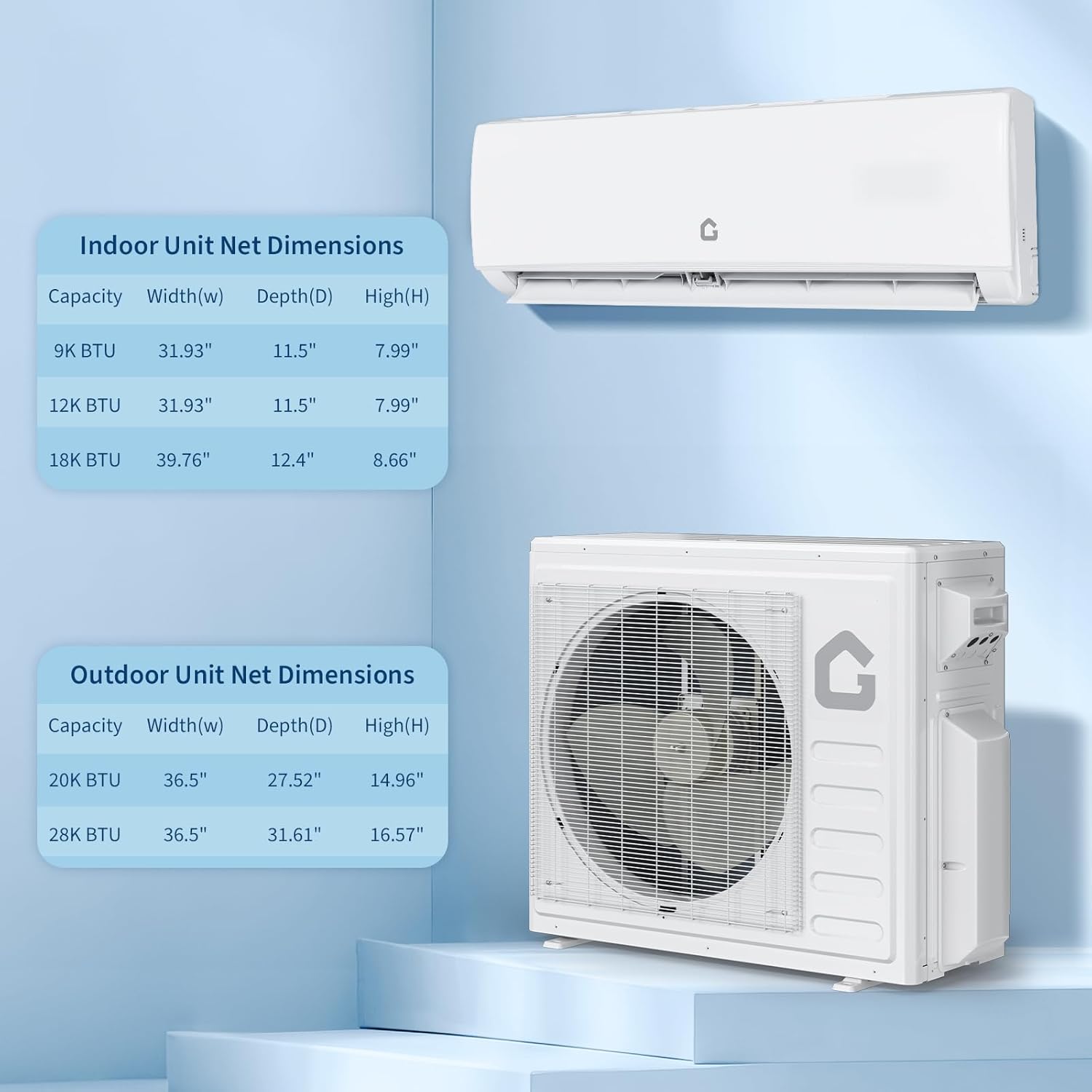 28K BTU Dual Zone WIFI Mini Split AC/Heating System, 20 SEER2 12000 + 18000 BTU Ductless 2 Zone Mini Split Air Conditioner & Heat Pump, No Copper Tube Line Set Included-208-230V