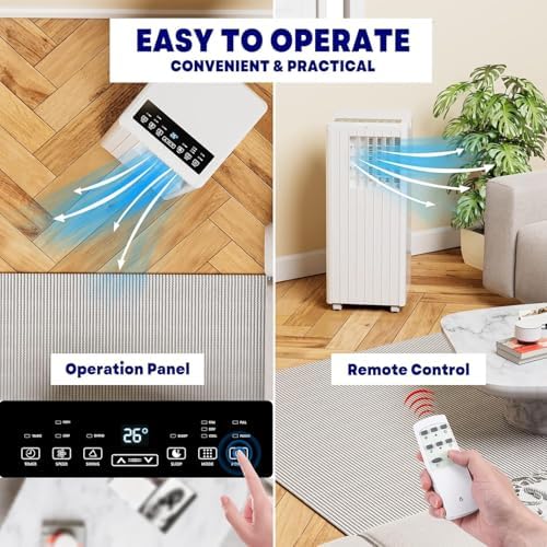 Portable Air Conditioner 8,000 BTU - 3-In-1 Cooling, Dehumidifier & Fan for Rooms Up to 350 Sq.Ft, Low Noise Sleep Mode & Complete Window Kit，White