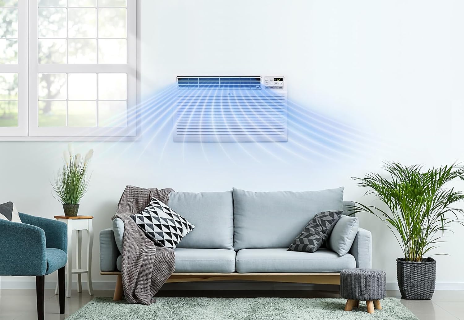 LG 9,800 BTU Through-the-Wall Air Conditioner, Cools 450 Sq.Ft. (18' x 25' Room Size), Electronic Control with Remote, 2 Cooling & Fan Speeds, 4-Way Air Deflection, Supplemental Heat, 230/208V