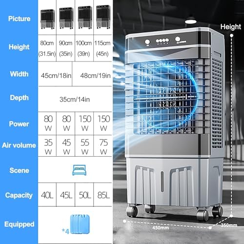 Swamp Cooler Air Conditioner, Evaporative Air Cooler with 4 Ice Box, 120°Oscillation, Portable Cooling Fan with 3 Speeds for Bedroom Home Office(48x35x100cm/19x14x39inch)