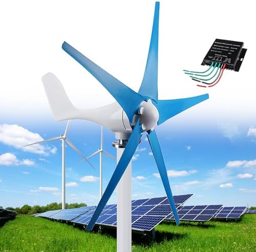 Wind Turbine Home Use Horizontal Generator Kits Blades with Controller12000W Wind Turbine Generator, Windmill Generator 12V/24V/48V Wind Turbine 5 Blade Wind with Controller, 3 Phase AC Gen