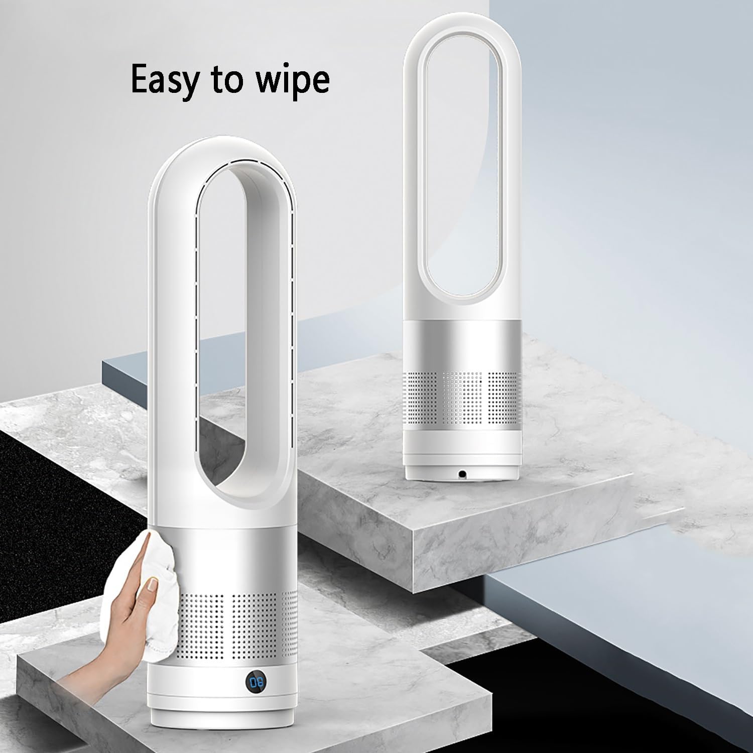 Bladeless Fan for Heating and Cooling, Pedestal Fan, Tower Fan; Natural Cool Air, 8 Speeds, Can Be Timed Comes with Remote Control, 80° Shaking Head. No Fan Blade, Easy to Clean(Silver)