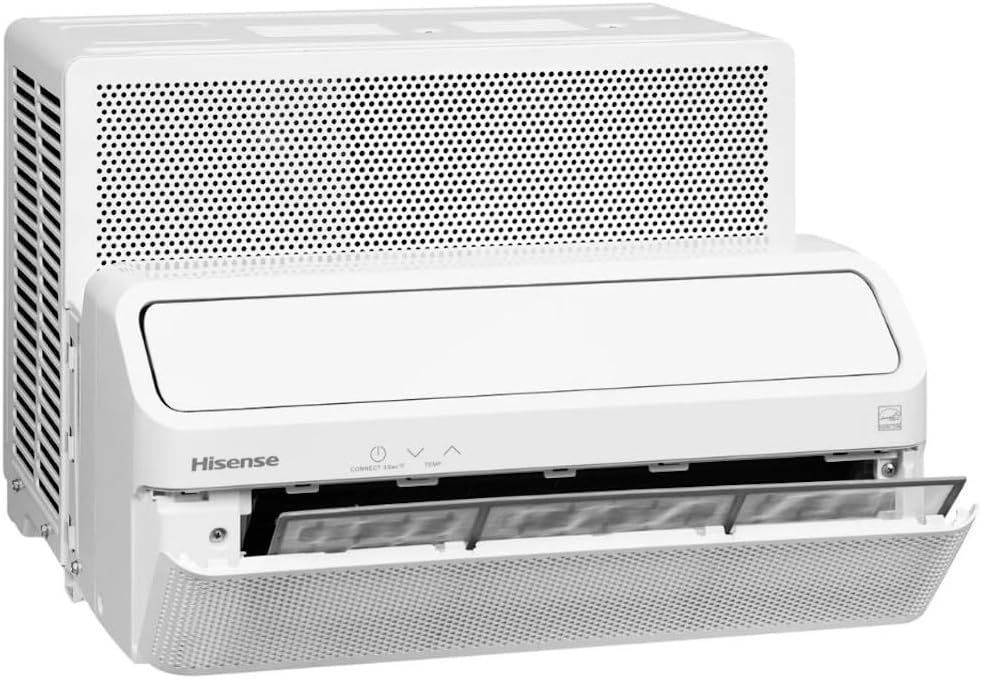 Hisense 8,000 BTU Smart Inverter Window Air Conditioner Easy Install Bracket, Up to 350 Sq Ft, Ultra-Slim Profile, 3 Speed, 700W, 4‑Way Air Direction HLAW0825TW (Renewed)