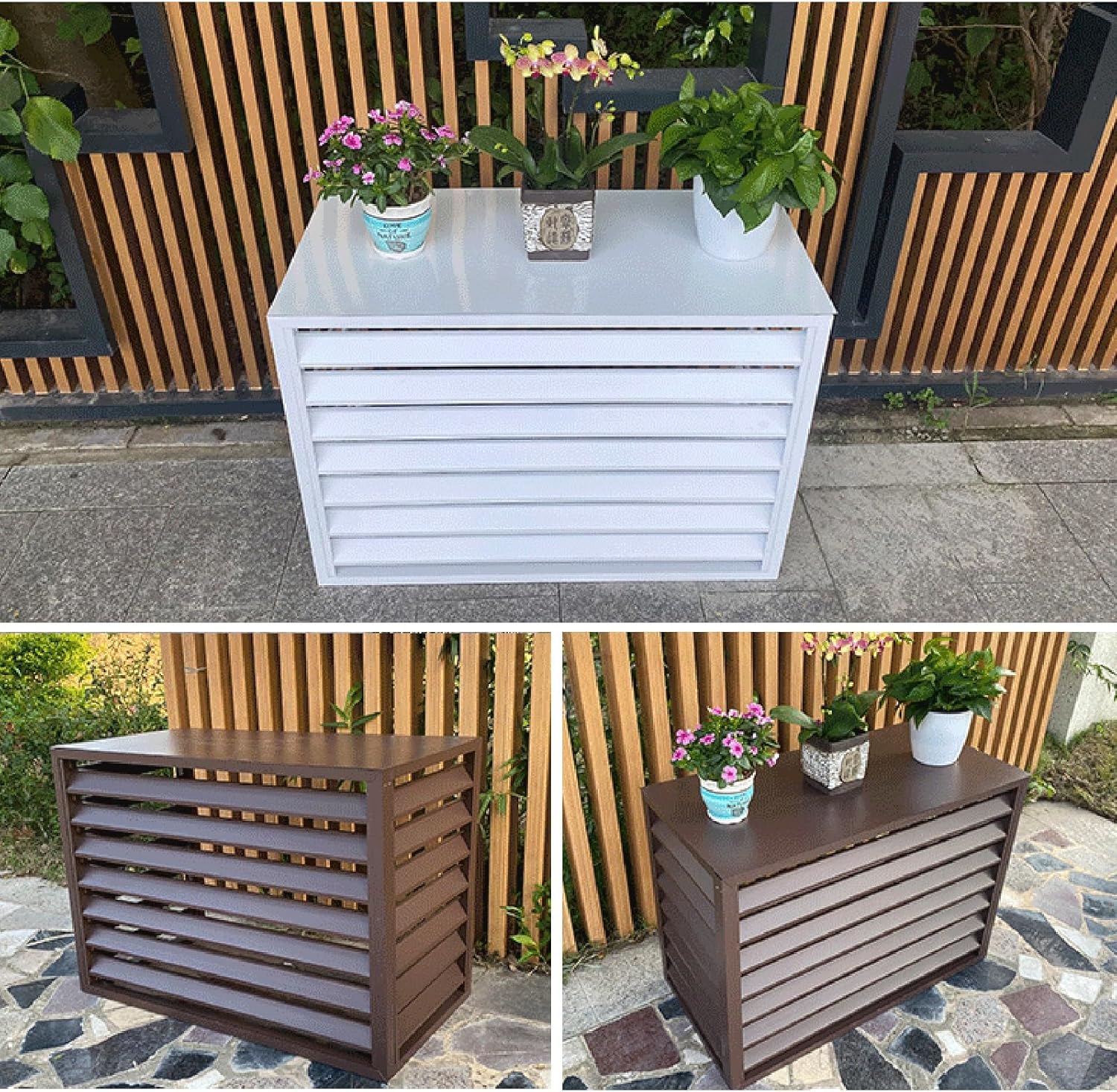 Outdoor Privacy Screen Air Conditioner Cover for Outside Units, Aluminum All Weather Protective Cover, Outdoor AC Unit Cover Trash Can Enclosure Free Standing Flower Stand Garden F