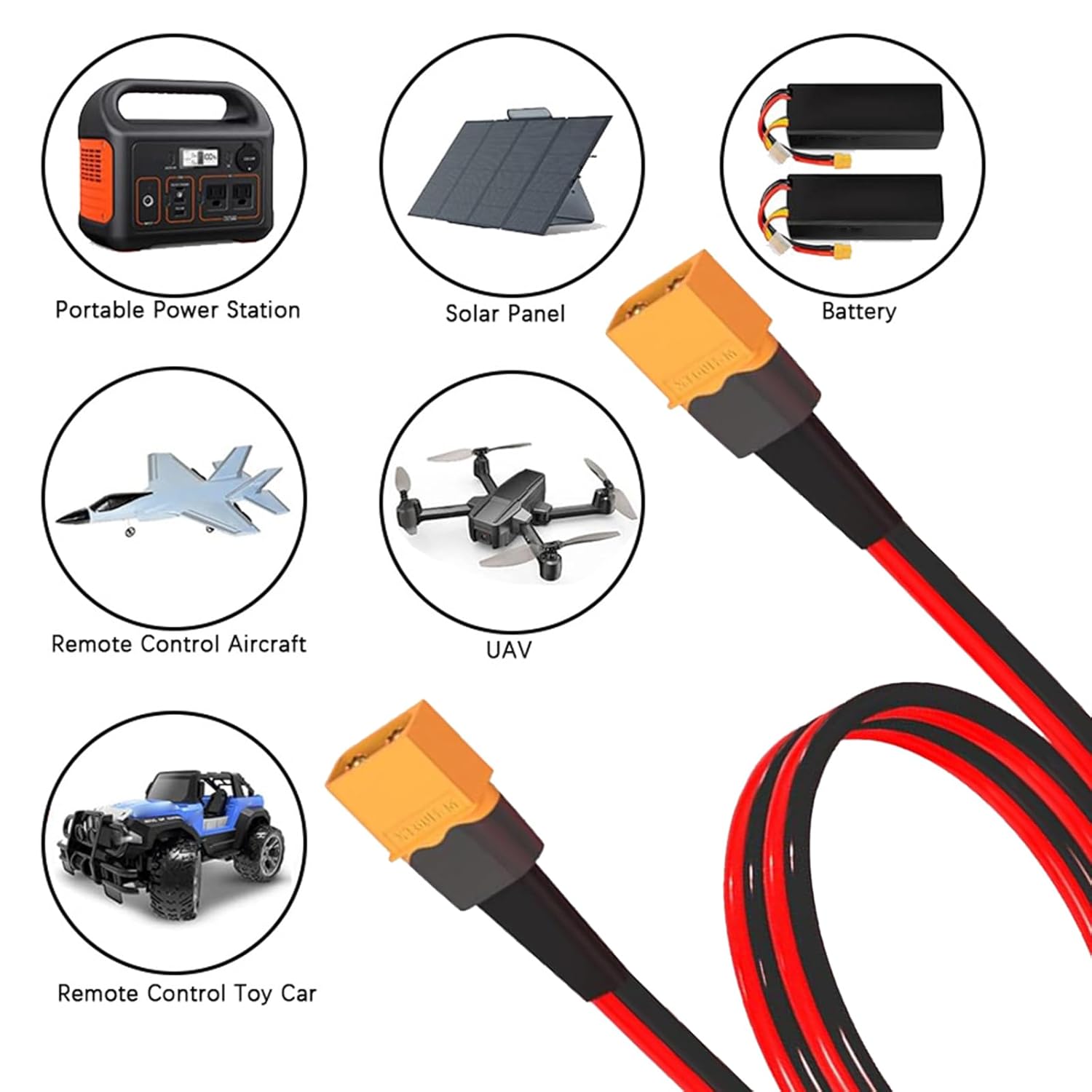 12AWG XT60 Male to Male Extension Cable Energy Storage Cord for Battery Solar Generator Mobile Power Station