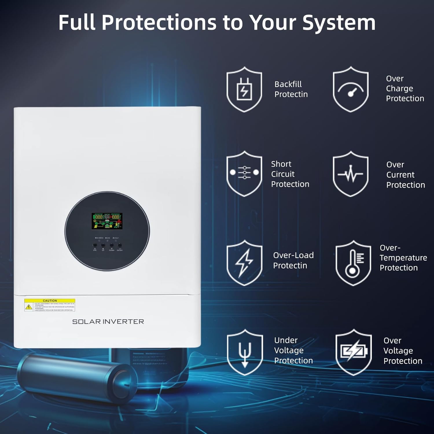 5000W Split Phase Hybrid Solar Inverter 48VAC to 110V/220VAC, Built-in 120A MPPT Solar Charge Controller, Max.PV Input 6400W, 150VDC, 60A, Work w/ 48V Lead Acid/Lithium Batteries, for Home,RV,Truck