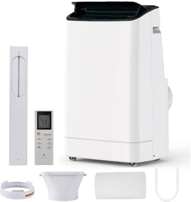 Portable Air Conditioner with Dehumidifier & Fan Modes, 14,000 BTUs Cooling Unit for Rooms Up to 750 Sq. Ft, Quiet Operation, Easy Installation, Built-in Wheels for Mobility (Black Cover)