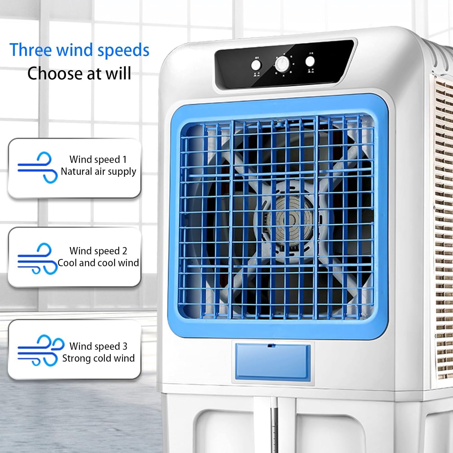 Windowless Air Conditioner, Evaporative Air Cooler with 8 Ice Packs and 90° Oscillation, 3 Speeds Swamp Cooler for Factory Home Office(80.5 * 53.5 * 160cm)
