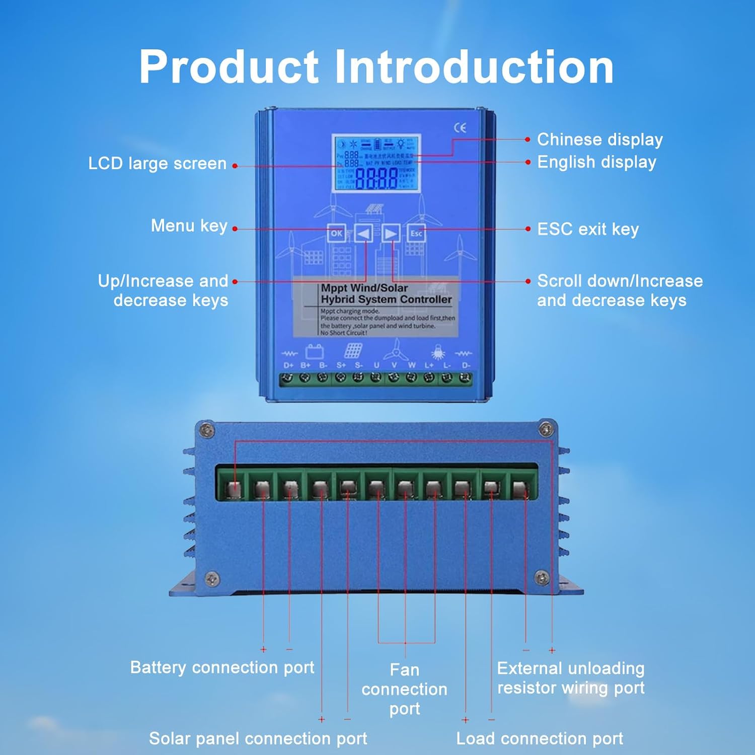 18000W MPPT Solar Wind Hybrid Charge Controller, 12V/24V/48V Charge Boost Regulator, for Wind Turbine & Solar Panels 24V/48V