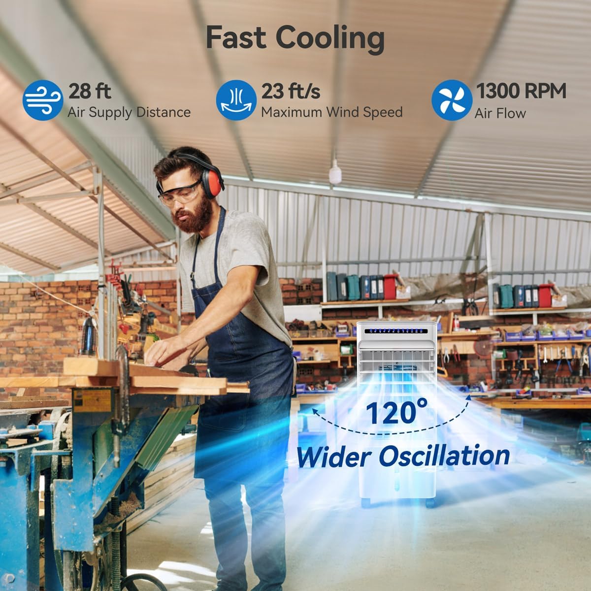 Swamp Cooler, Evaporative Air Cooler with 5L Water Tank,120°Oscillation, 4 Ice Pack, 3 Speeds, 7H Timer, Remote & Touch Control, Evaporative Cooler Cooling Fan for Room,Home,Office,Kitchen