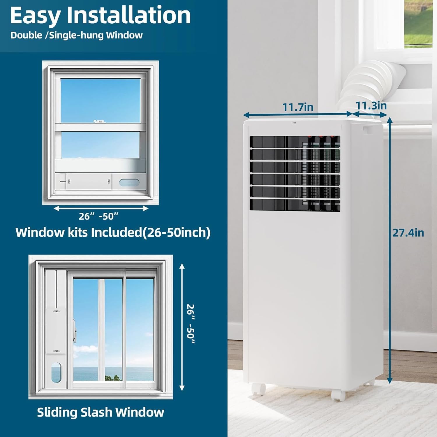 Portable 8000 BTU Air Conditioner with Dehumidifier & Fan – Cools Rooms Up to 300 Sq.Ft, Includes Remote Control for Bedroom, Kitchen, or Office