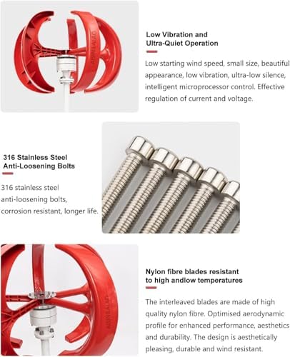 Horizontal Wind Turbine Generator Kits for Home Use - 400W 600W 800W 1000W 1200W, Quiet Vertical Design, 5 Blades with Battery Charging Controller