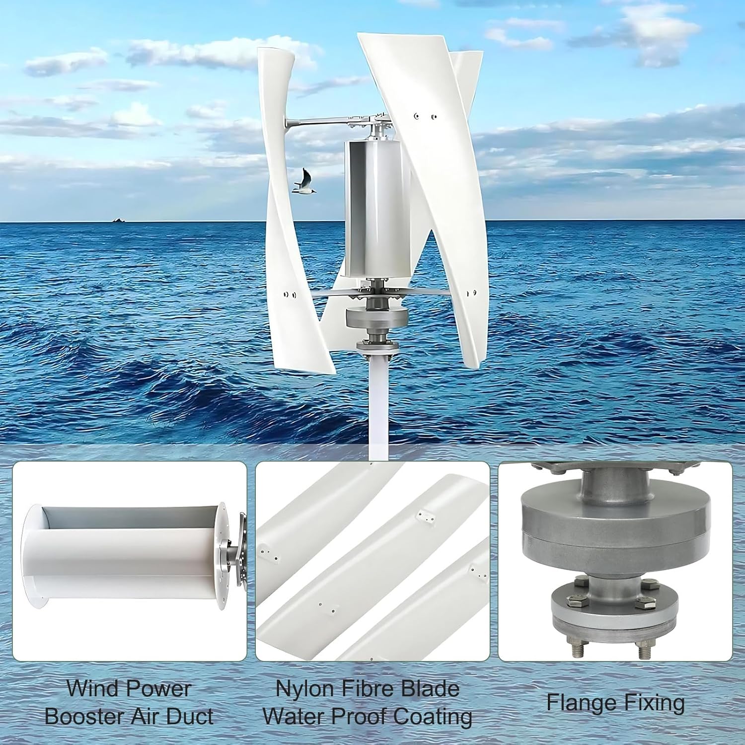 Vertical Axis Wind Turbine Generator Kit, 100W/200W/300W 12V/24V Maglev Wind Power System with Intelligent Controller for Home, Marine & RV Use 300W