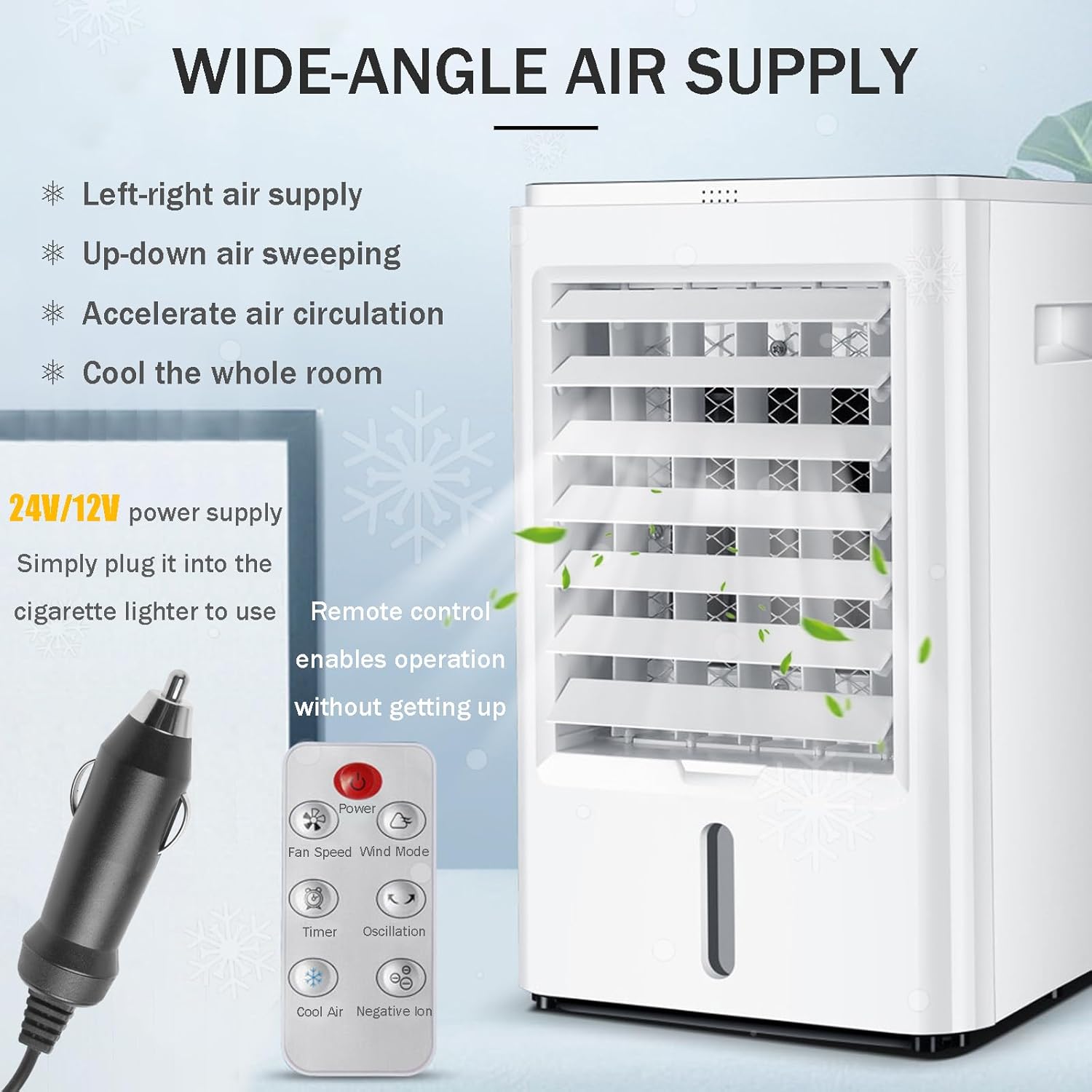 Smart Portable Air Conditioner Fan, 12v/24v Car Cooling Fan, Adjustable Wind Speed, 4l Large Capacity Water Tank, 65w Low Power Consumption, For Car, Rv, Home car & home 24V