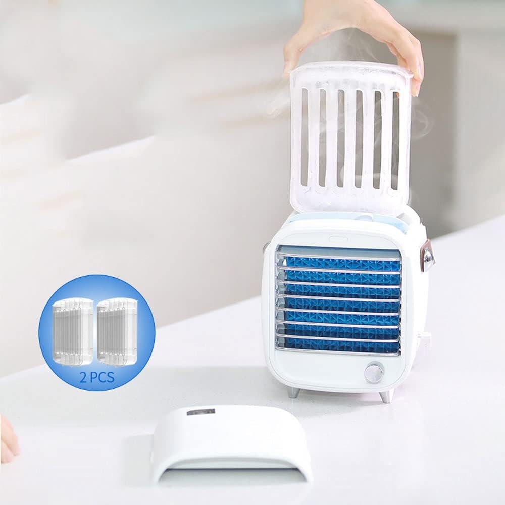 Mini Air Conditioner, Personal Air Cooler w/Night Light, USB Powered Evaporative Air Cooler, Small Desktop Air Conditioner Portable for Room Bedroom Office
