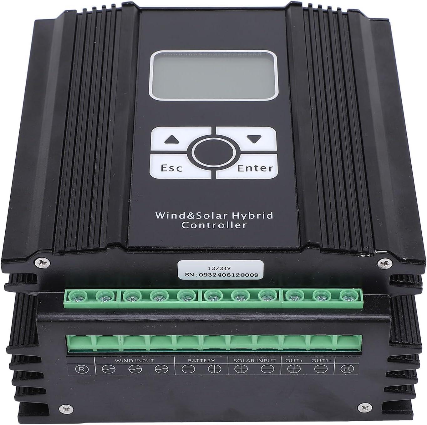 Wind Solar Hybrid Charge Controller 12V / 24V MPPT 1000W - Efficient Wind Turbine & Solar Panel Smart Regulator with LCD Display for Home & Marine Systems (600W Fan)