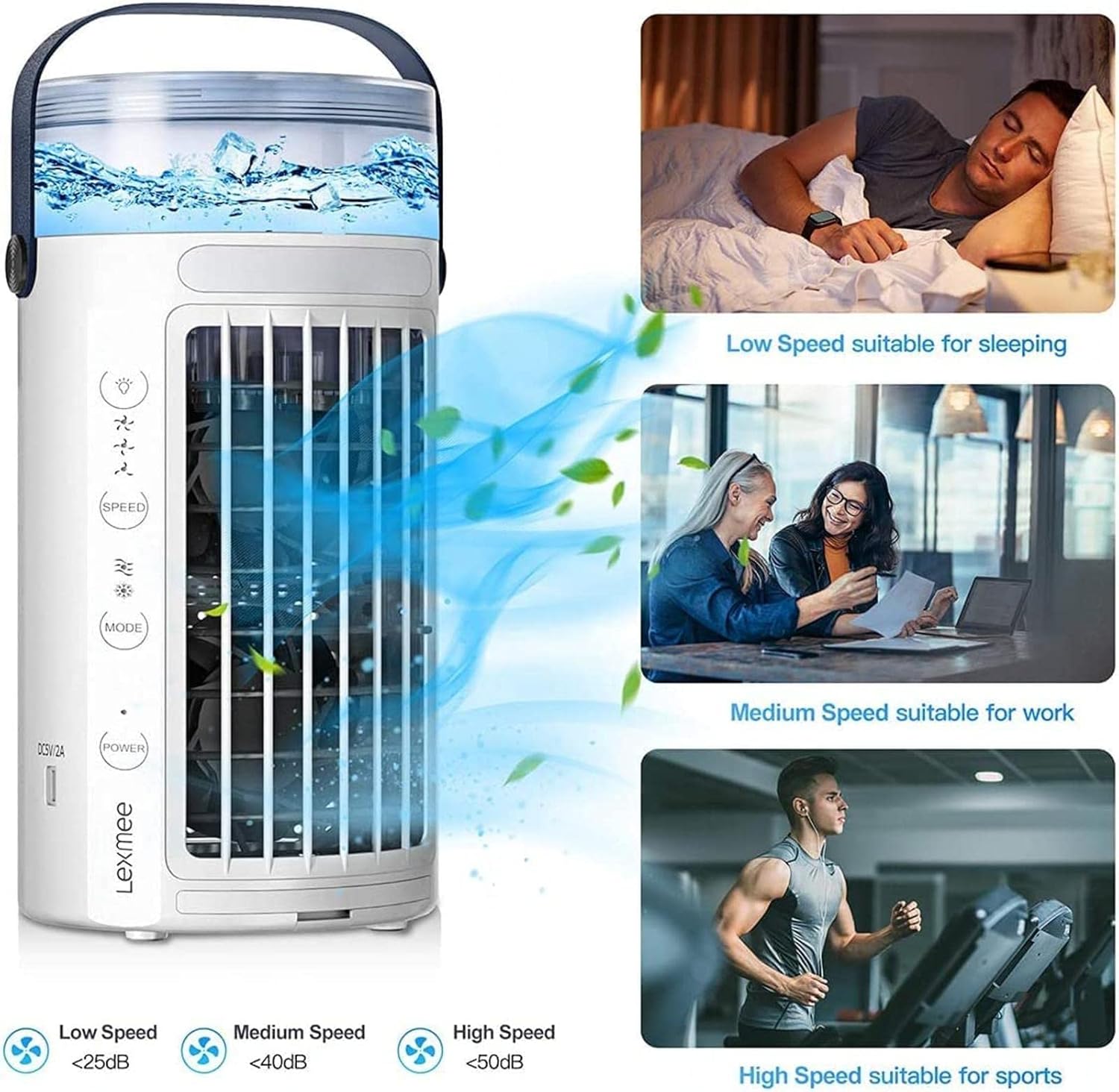 Portable Air Conditioner Cooler, Usb Fan 3 In 1, Seven-color Led Light 3-speed Adjustment, Bedroom Office Use, Mini Dehumidifier Purifier