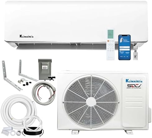 Klimaire 12,000 BTU 21.4 SEER2 Ductless Mini-Split Inverter Air Conditioner Heat Pump System with All-Inclusive 16' Installation Kit, Wall Bracket, Electrical Disconnect Box & Liquid-Tight Whip (230V)