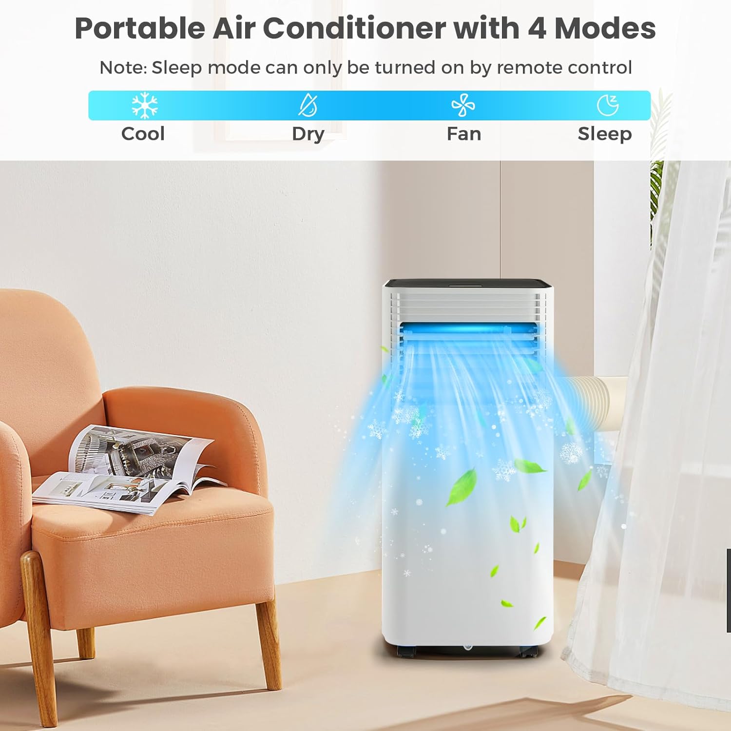 KOTEK Portable Air Conditioners, Air Conditioner for Rooms up to 350 Sq Ft, Ac Unit with Remote Control, 2 Speeds, 4 Modes, 24H Timer & Window Installation Kit for Home/Office/Dorms (Black, 10000 BTU)