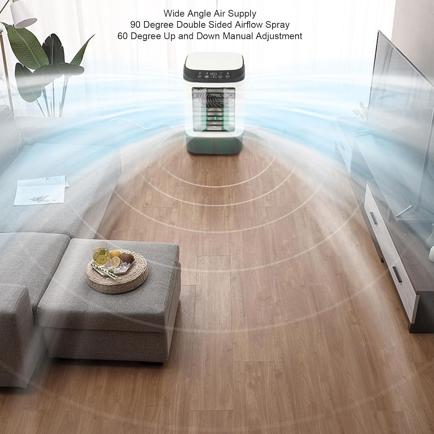 Portable Air Conditioner with 900ML Tank 7 Colors LED Evaporative Air Cooler 2 Levels Humidifier 3 Speeds Cooling Fan for Bedroom Office