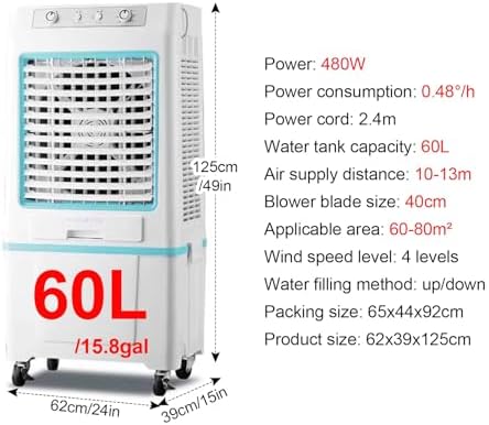 Portable Swamp Cooler, 3-in-1 Evaporative Air Conditioner with Auto Oscillation & Humidifier, Ideal for Indoor/Outdoor Use in Patios, Garages, Black, 110cm/43in