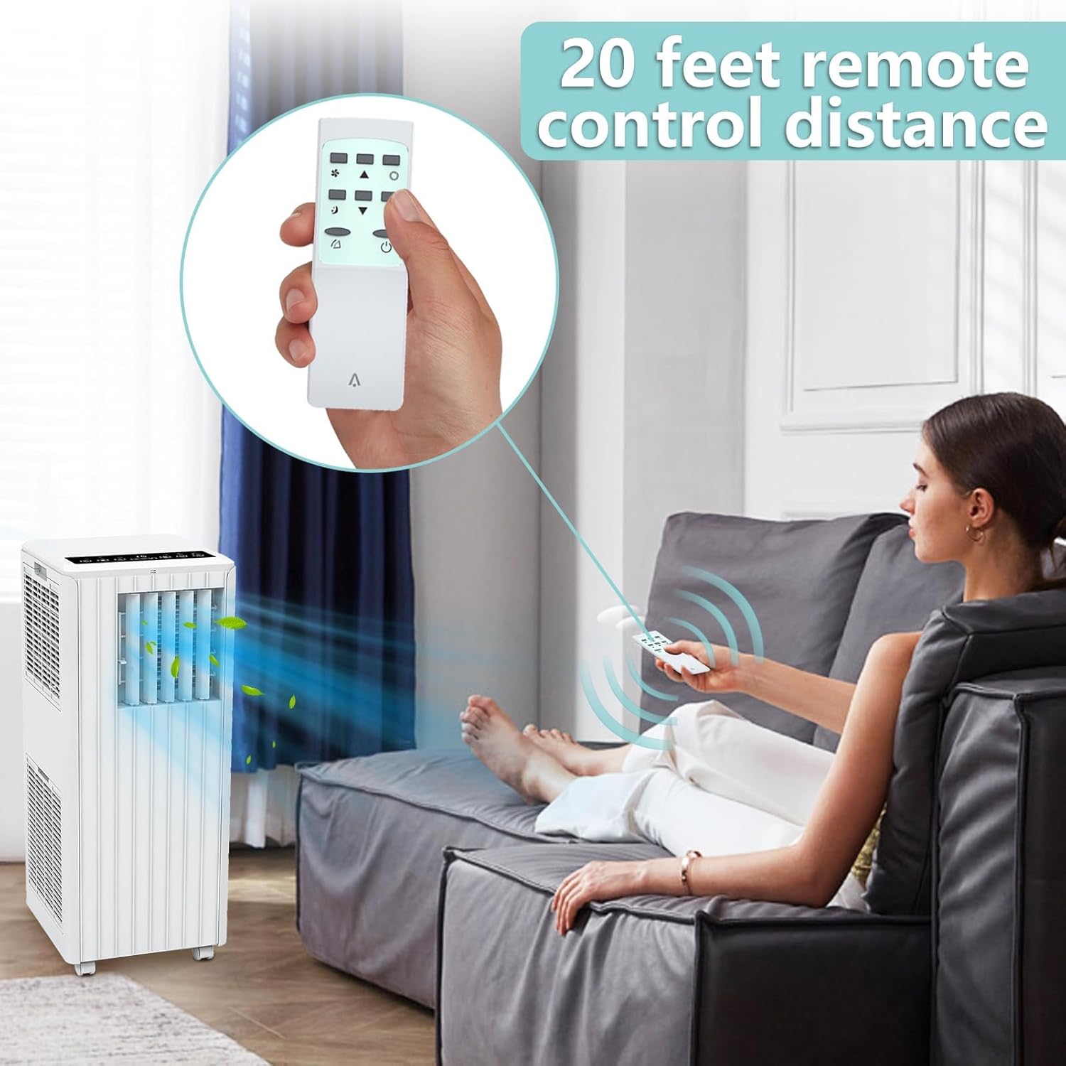 Portable Air Conditioner 8000 BTU with Remote, Cools Up to 350 Sq Ft, 3-in-1 AC Unit with Fan & Dehumidifier, Energy Efficient, LED Panel, Sleep Mode, 24H Timer for Bedroom Office Dorm