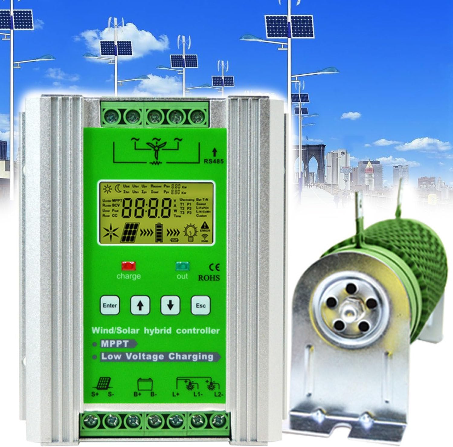 Wind Solar Hybrid Charge Controller,Mppt Charge Boost Controller,Wind Turbine,Solar Panel,Auto Regulator,with LCD Screen 24V-5000W