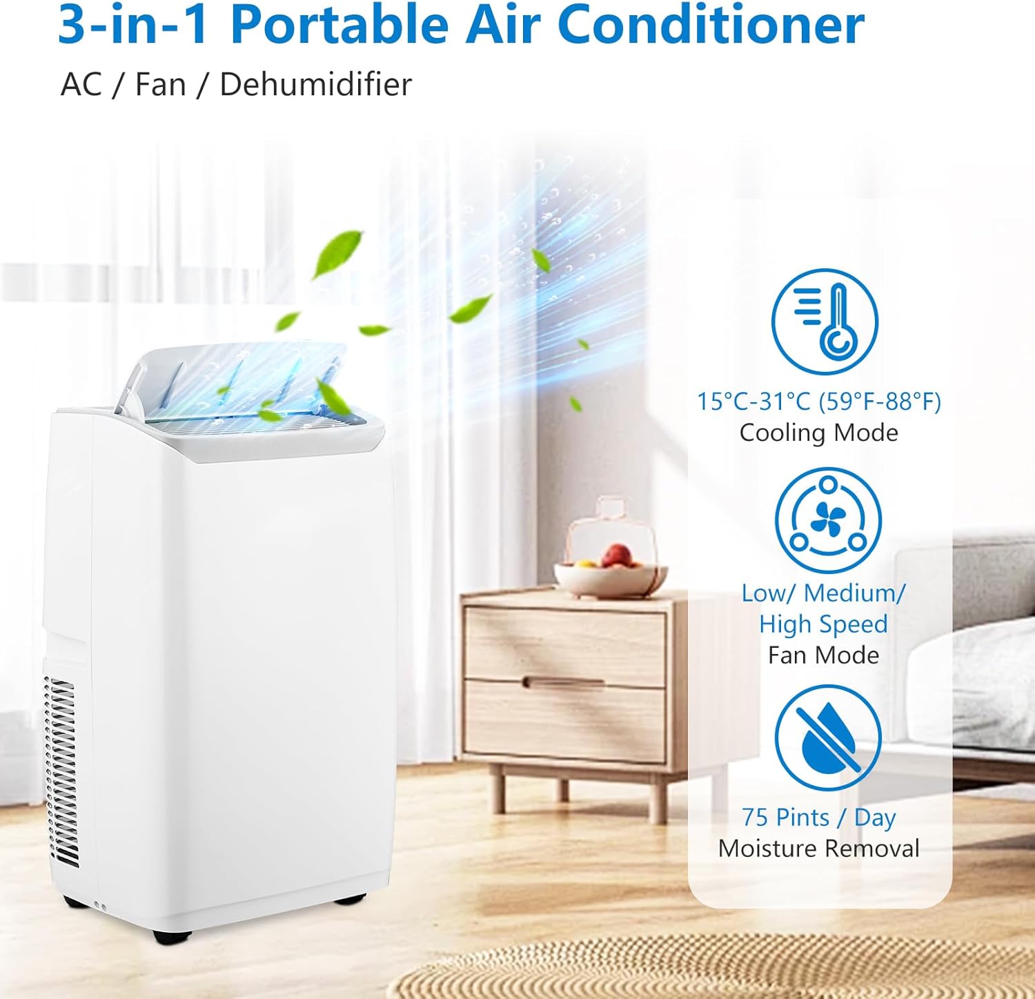 Portable Air Conditioner|14000BTU Air Conditioner Cools up to 700 SQ FT|with Remote Control AC Fan Dehumidifie|Low Noise|Sleep Mode|Ideal for Home Office