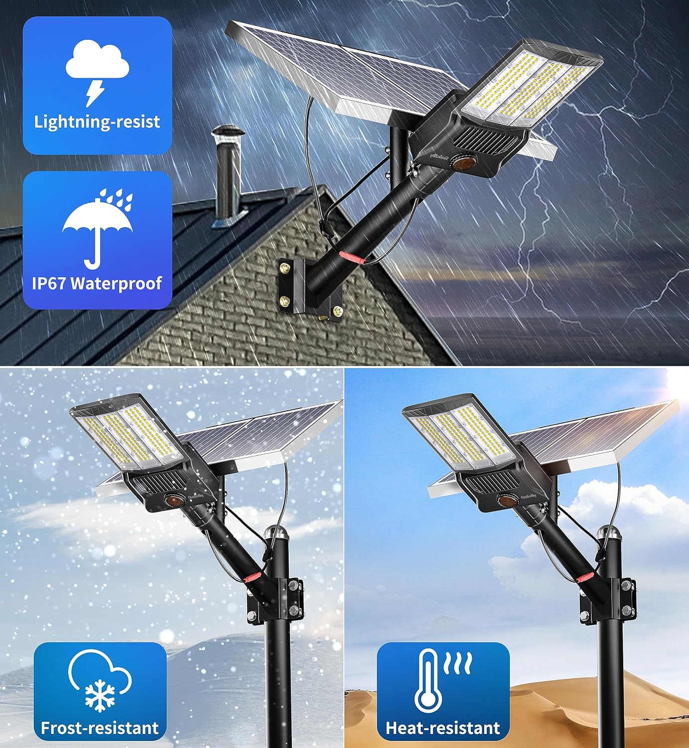 Gefolly SL-9800W Solar Street Lights Outdoor, 650000LM Commercial Parking Lot Light Dusk to Dawn IP67 Waterproof 6500K Security Flood Lights Lamp for Yard, Road, Basketball Courts
