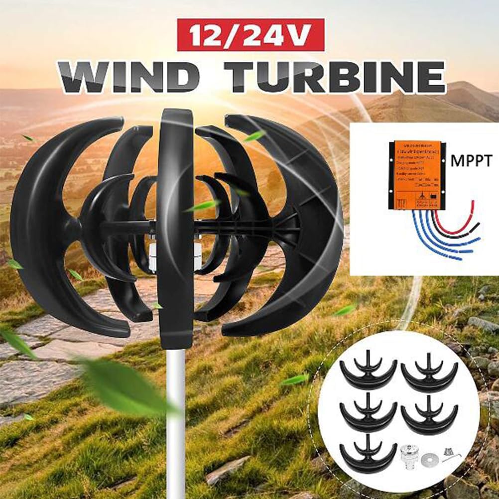 12000W Low Noise Vertical Axi Wind Turbines Generator Kit, 5 Blades Vertical Wind Turbine with Controller for Home Hybrids Streetlight(12V 24V 48V)